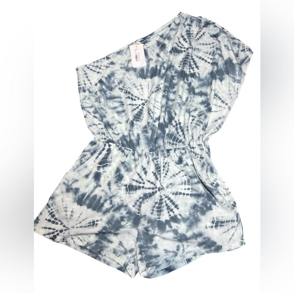 Tyche Tie-Dye Romper in Blue and White M